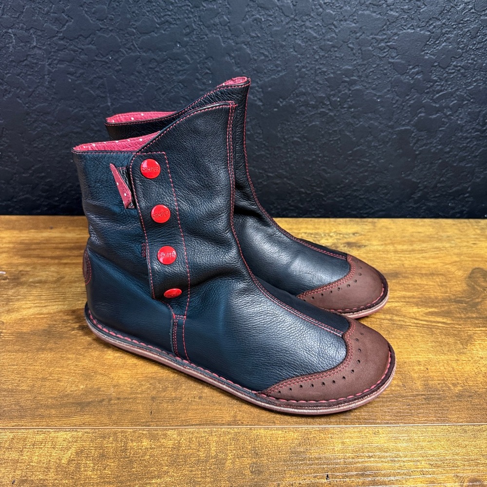 Camper Beetle 46629 Black Brown Leather Mid-Calf Boots Women EU 40 US 9-10